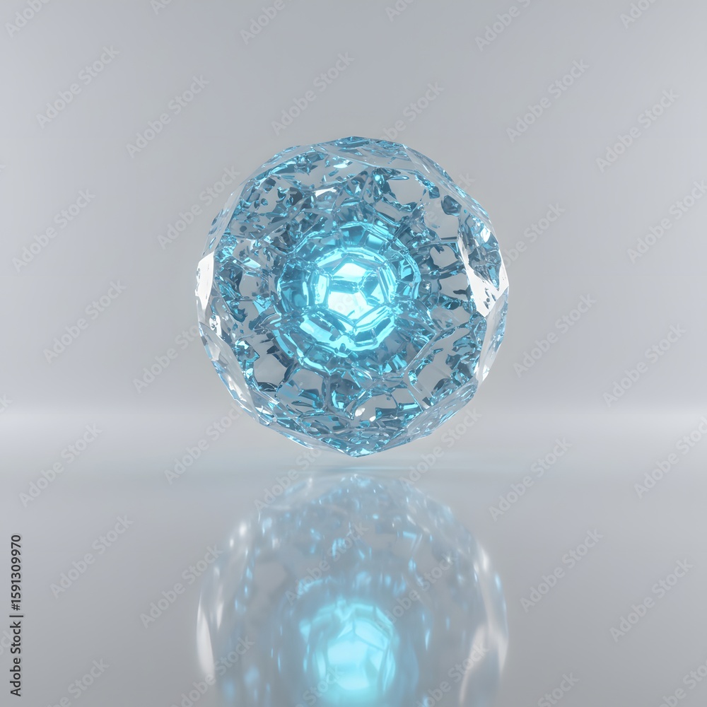 Fototapete abstract sphere with a geometric crystal structure and a glowing center against a neutral background