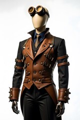 Fototapeta premium Steampunk Men's Costume on Mannequin – Close-Up on White Background