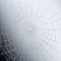 Obraz premium Spiderweb glistening with morning dew, intricate design, nature's architecture, delicate threads, symmetrical web.