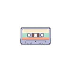 Fototapeta premium Stylized illustration of a cassette tape with colorful stripes for music storage and a retro aesthetic.
