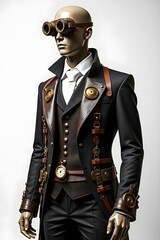 Fototapeta premium Steampunk Men's Costume on Mannequin – Close-Up on White Background