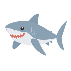 Obraz premium Adorable Cartoon Great White Shark with Friendly Smile, Gray and White, Simple Style