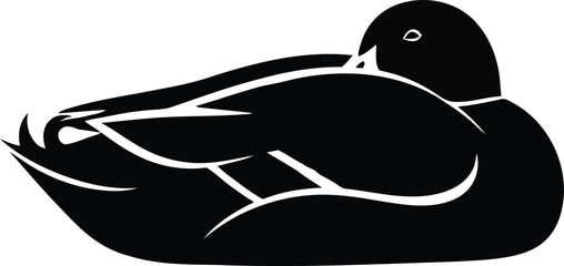 Fototapeta premium Sleeping Black Duck Illustration - Waterfowl Silhouette, Bird Symbolism, Wildlife Art, Natural Design Concept.