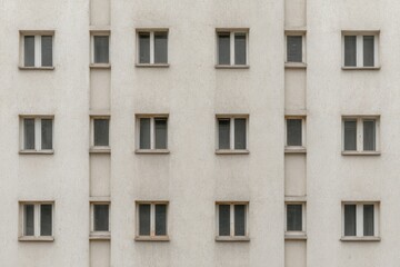 Minimalist facade showcases uniform windows, highlighting modern