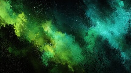 Obraz premium Green and teal powder explodes into the dark, starry background. Great for backgrounds, banners, or anything that needs a vibrant splash.