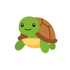 Naklejka premium A charming cartoon turtle with a friendly smile, green skin, and a brown segmented shell.