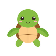 Naklejka premium Adorable kawaii-style green turtle with a happy smile and pink blushing cheeks.