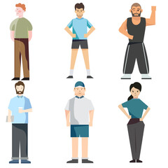 Fototapeta premium set of young men and women wearing trendy casual outfit vector illustration