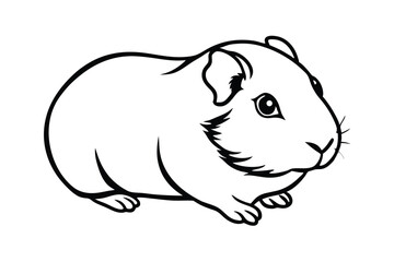 A monochrome line drawing shows a cute guinea pig looking forward attentively