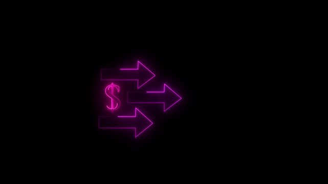 Abstract neon arrow dolar loading icon and uploading animation. Neon arrow showing right thedirection on background. 4k video black background