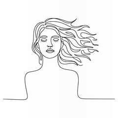 Woman Face One continuous Line Art Illustration