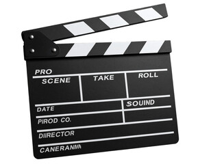 Front View of Classic Movie Clapper Board, Closed Position, Isolated on Transparent Background