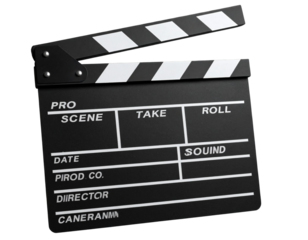 Front View of Classic Movie Clapper Board, Closed Position, Isolated on Transparent Background