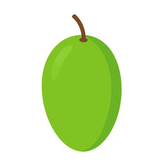 A single, vibrant green olive with a smooth surface and a short brown stem, depicted in a clean, flat illustration style.