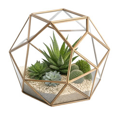 3D render of metallic resin geometric terrarium with clean crisp edges isolated on transparent background
