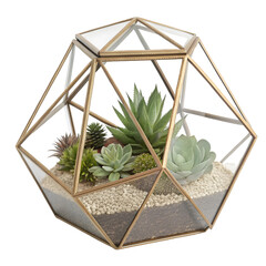 3D render of metallic resin geometric terrarium with clean crisp edges isolated on transparent background
