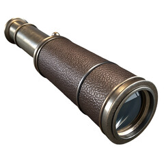 3D render of a metallic leather telescope with sculpted detail on transparent background
