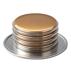 3D render of a metallic glass pancake stack with layered design on transparent background
