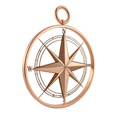 3D render of minimalist copper compass with clean crisp edges isolated on transparent background
