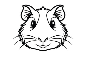 Outlined guinea pig face features big eyes and long whiskers against a white backdrop