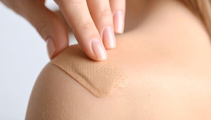 Fototapeta premium Close-up of a woman applying a bandage