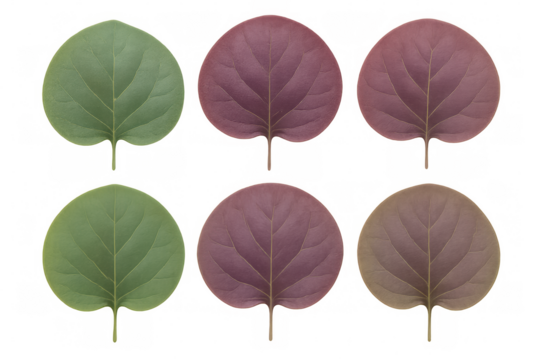 Green leaf stages progressing from bud to full growth, displaying botanical development cycle against clean transparent background