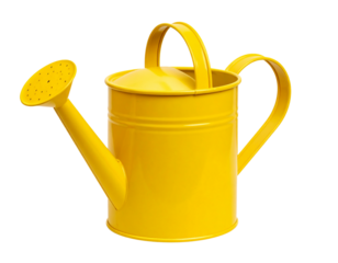 Front View of Bright Yellow Watering Can with Curved Spout, Isolated on Transparent Background PNG (2)
