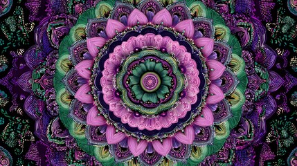 Obraz premium Vibrant Mandala Pattern in Purple and Green Color Scheme