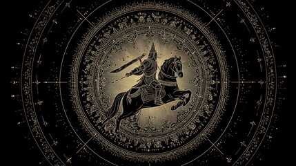 Obraz premium Majestic Warrior on Horseback with Intricate Circular Design