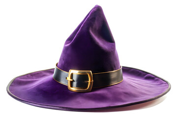 Purple Witch Hat with Gold Buckle on Transparent Background