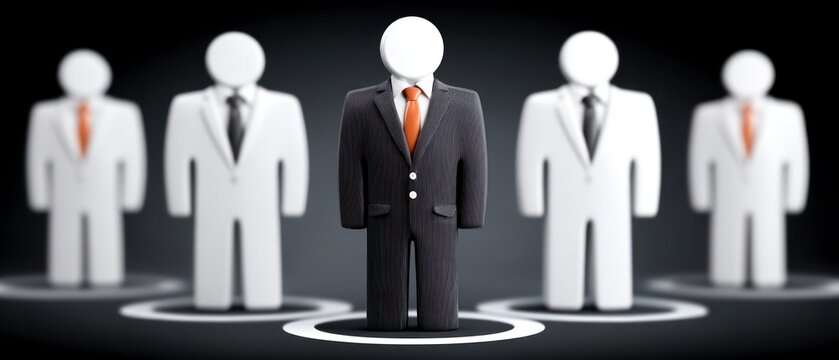 One man in a suit stands out from a group of identical figures business