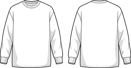 CAD drawing flat vector illustration of blank long sleeve sweatshirt front and back view, fashion technical sketch template