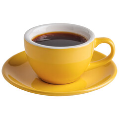 Obraz premium Yellow Coffee Cup with Black Coffee and Saucer on Transparent Background