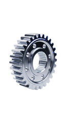 A shiny chrome gear isolated on transparent background for machinery