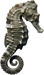 Detailed profile of a textured seahorse with a curled tail isolate hippocampus