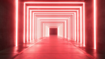 Fototapeta premium Neon tunnel, glowing red