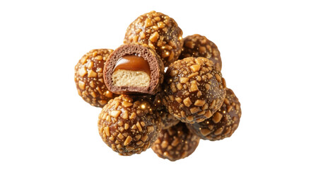 A pile of chocolate truffles isolated on transparent background