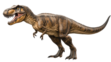 T-Rex dinosaur standing upright with fierce posture isolated on white background