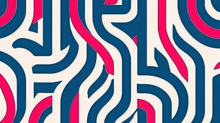 Intricate Pink and Blue Maze-Like Abstract Pattern on White Background