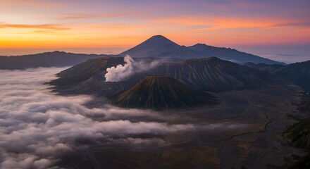 aerial view of Mount Bromo at sunrise