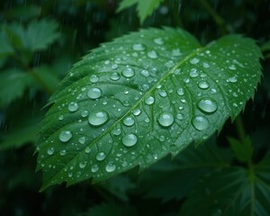 Leaf with raindrops nature background 