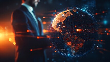 Global Business Expansion Using Digital Technology with Executive and World Globe