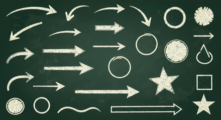 Retro Chalk Style UI Arrows and Circles – Hand Sketches on Green Blackboard
