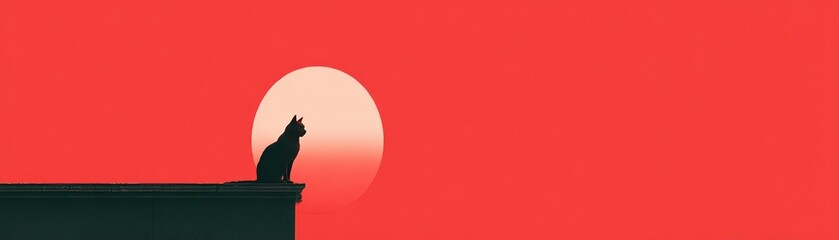 A solitary cat silhouette against a vibrant sunset backdrop.