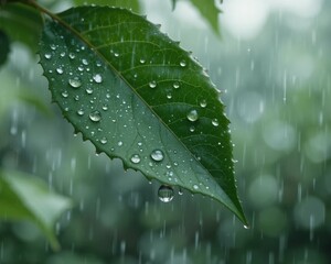 Leaf with raindrops nature background 