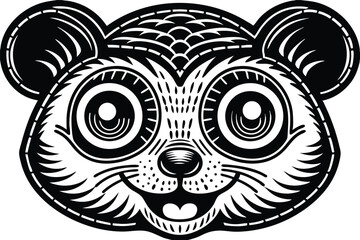 Smiling monochrome panda face features bold stylized elements against a plain background