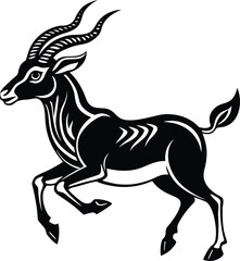 Obraz premium Stylized black gazelle leaping with long curved horns antelope animal