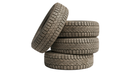 Stack of used tires isolated on transparent background
