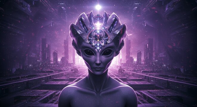 Neon Alien Envoy - AI-Generated Cyberpunk Portrait for Sci-Fi & Concept Art  