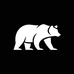 Bold bear profile on black, perfect for t-shirts, stickers, tattoos, logo design or forest-related designs in button style.